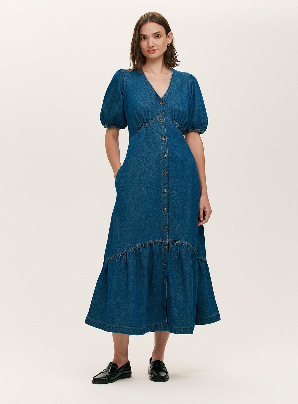 FINERY Goldie Denim Dress Midaxi Blue 8 - Image 1 thumbnail
